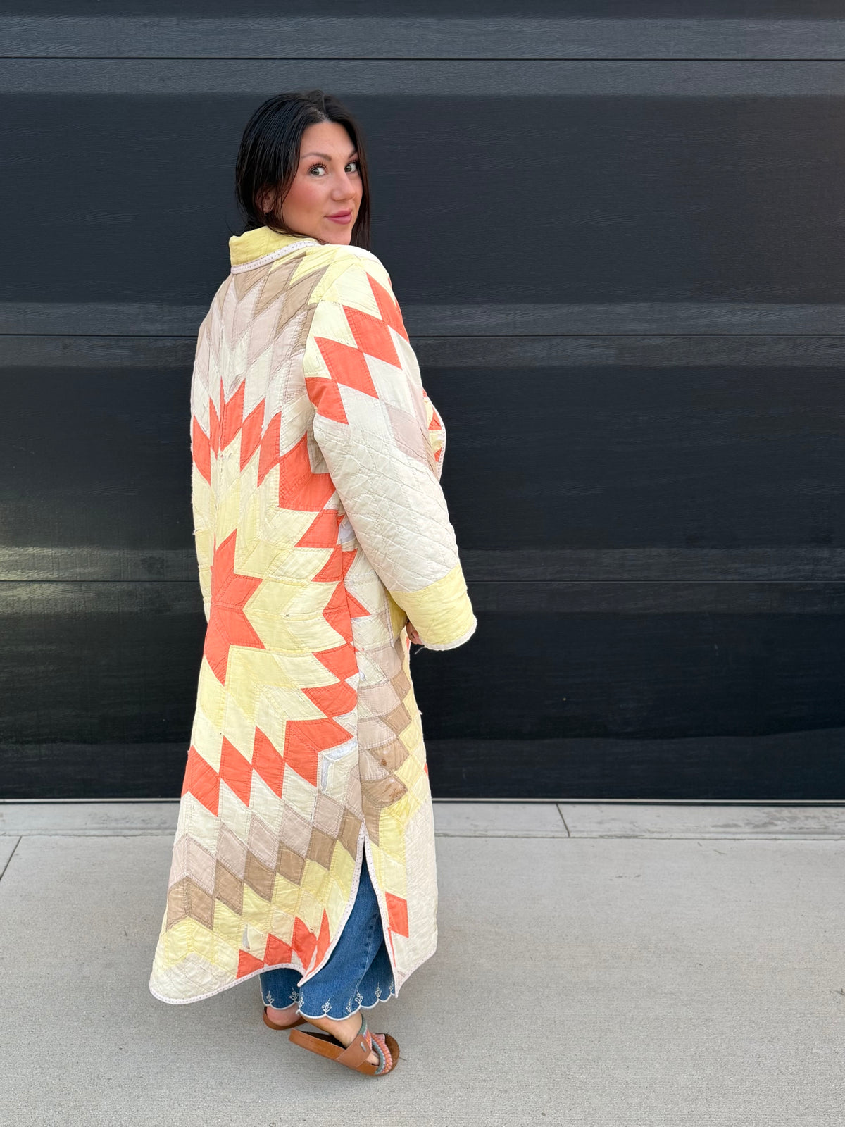 Yellow and orange long quilt coat
