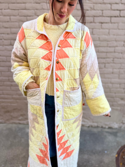 Yellow and orange long quilt coat