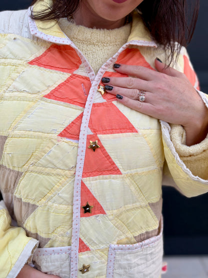 Yellow and orange long quilt coat