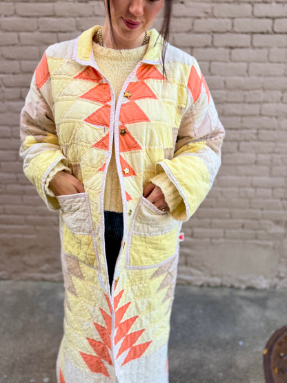 Yellow and orange long quilt coat