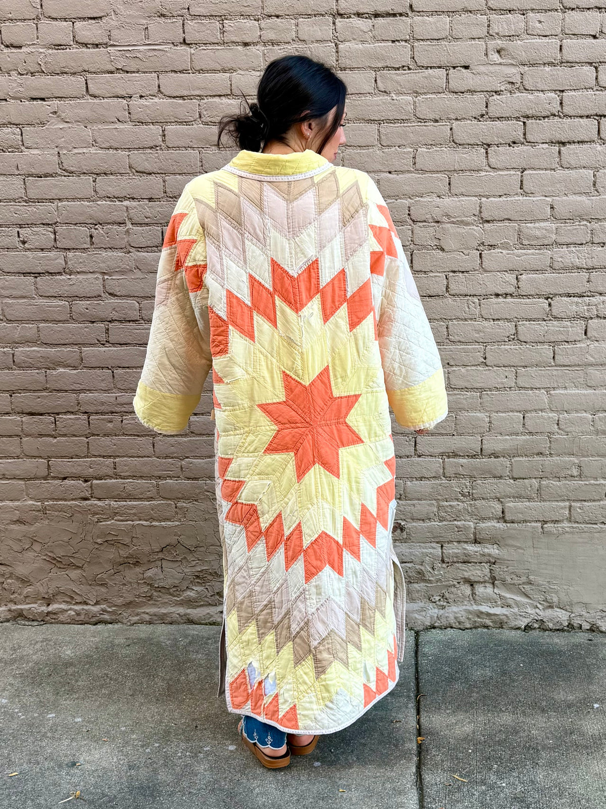 Yellow and orange long quilt coat