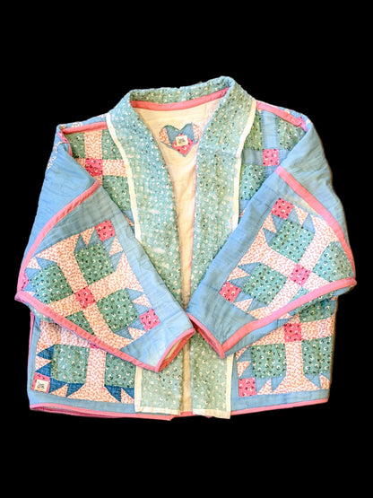 M/L short quilt coat- pink, green, blue