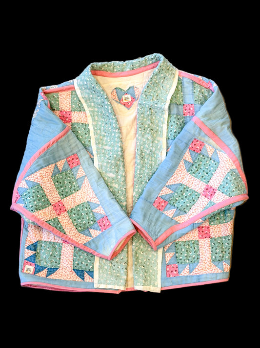 M/L short quilt coat- pink, green, blue