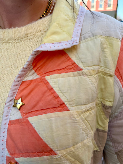 Yellow and orange long quilt coat