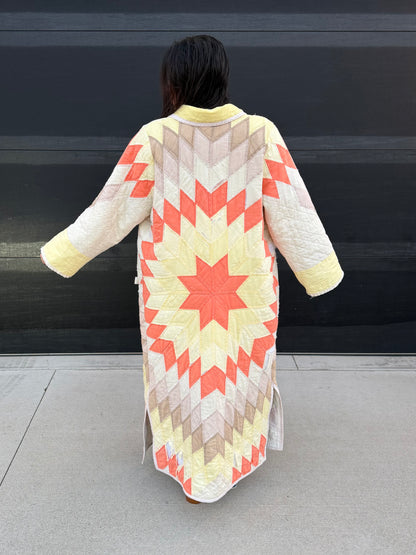 Yellow and orange long quilt coat