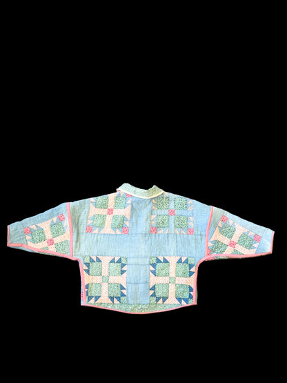 M/L short quilt coat- pink, green, blue