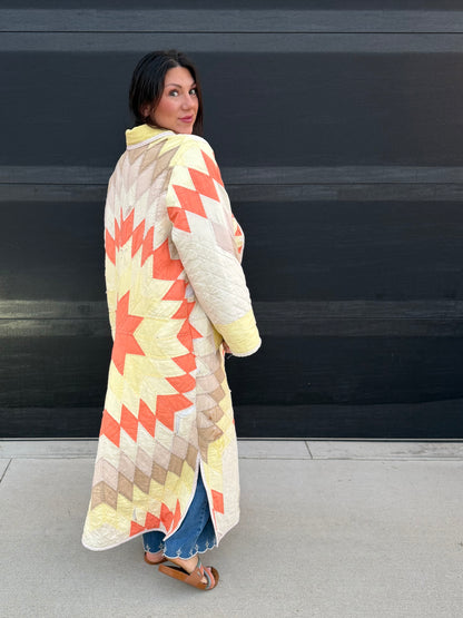 Yellow and orange long quilt coat