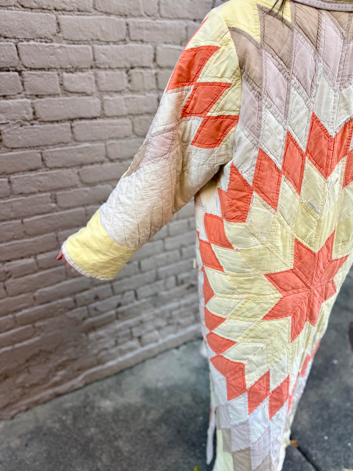 Yellow and orange long quilt coat